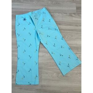 Lilly Pulitzer Womens Pants Golf Tee Print Capri Pants Light Blue Cotton Size 10